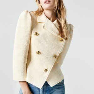 Smythe Double Breasted Box Pleat Jacket in Crema Tweed Size 6 NWT